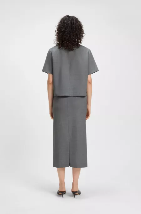 Cropped blouse in melange virgin wool