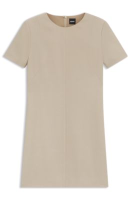 Shiftdress van zachte cr&ecirc;pe, Lichtbeige