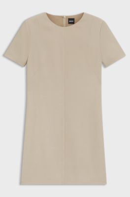 Vestido recto en crep&eacute; suave, Beige claro