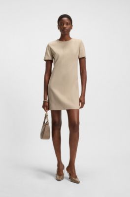 Shift dress in soft crepe, Light Beige