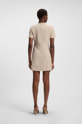 Shiftdress van zachte cr&ecirc;pe, Lichtbeige