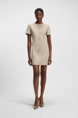 Shift dress in soft crepe, Light Beige
