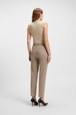 Slim-fit trousers in stretch Punto Milano fabric, Beige
