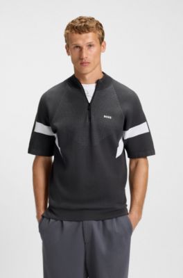 Cotton sweater with jacquard structure, Dark Grey