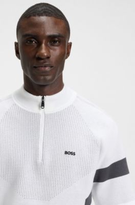 Cotton sweater with jacquard structure, Light Grey