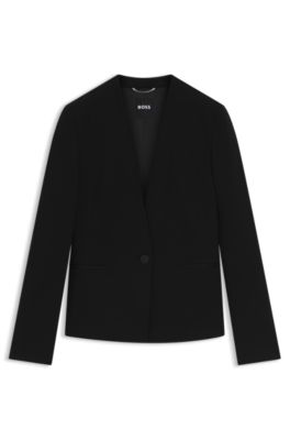 Collarless regular-fit blazer with hardware button, Black