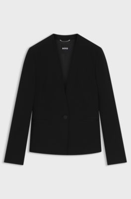 Collarless regular-fit blazer with hardware button, Black