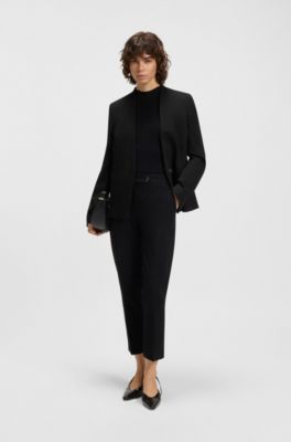 Collarless regular-fit blazer with hardware button, Black