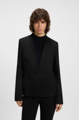 Collarless regular-fit blazer with hardware button, Black