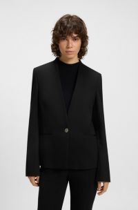 Collarless regular-fit blazer with hardware button, Black
