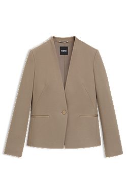 Collarless regular-fit blazer with hardware button