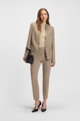 Collarless regular-fit blazer with hardware button, Beige