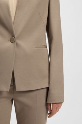 Collarless regular-fit blazer with hardware button, Beige