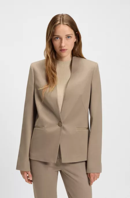 Collarless regular-fit blazer with hardware button