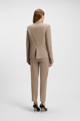 Collarless regular-fit blazer with hardware button, Beige