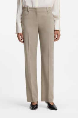 Pantaloni relaxed fit in lana vergine m&eacute;lange, Beige