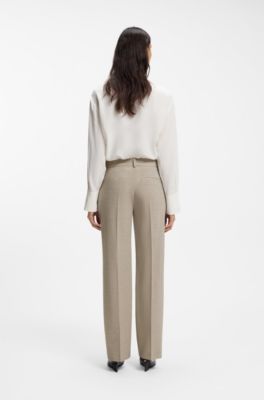 Relaxed-Fit Hose aus melierter Schurwolle, Hellbeige