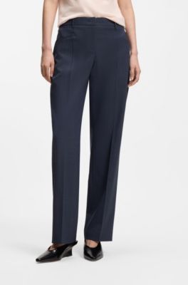 Relaxed-fit trousers in melange virgin wool, Dark Blue