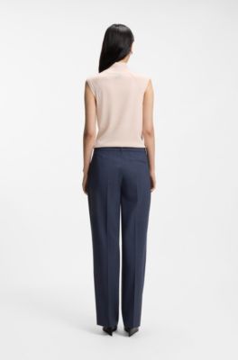 Relaxed-fit trousers in melange virgin wool, Dark Blue