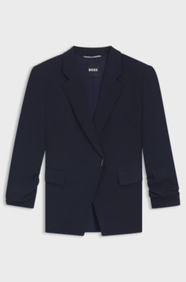 Slim-fit blazer with press-stud closure, Dark Blue