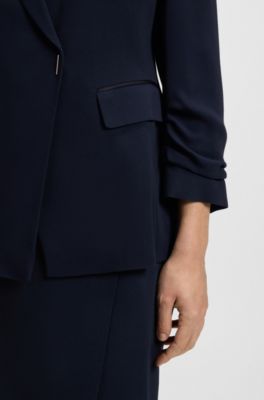 Slim-fit blazer with press-stud closure, Dark Blue