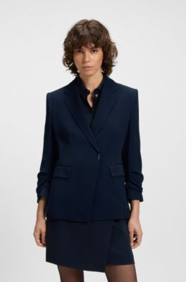 Slim-fit blazer with press-stud closure, Dark Blue