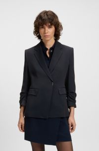 Slim-fit blazer with press-stud closure, Dark Blue