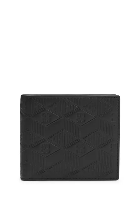 Leather folding wallet with geometric logos