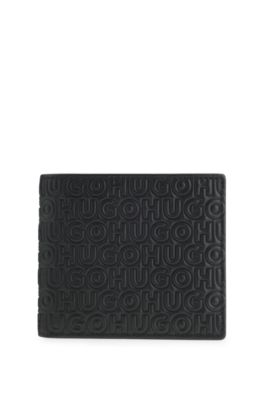 Leather wallet with stacked and geometric logo embossing, Black