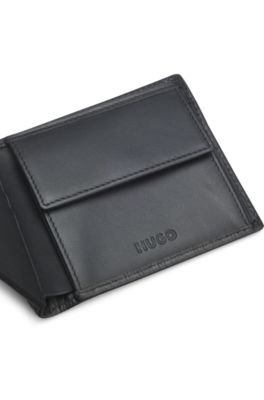 Leather wallet with stacked and geometric logo embossing, Black