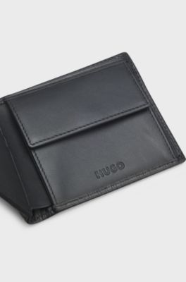 Leather wallet with stacked and geometric logo embossing, Black