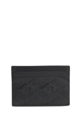 HUGO - Leather card holder with stacked and geometric logo embossing ...