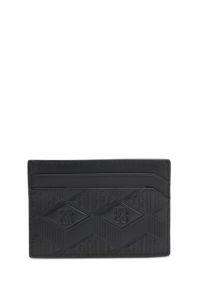 Leather card holder with geometric logos, Black