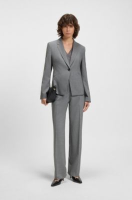 Blazer slim fit in lana vergine m&eacute;lange, Grigio