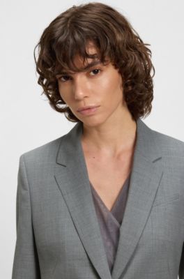 Blazer slim fit in lana vergine m&eacute;lange, Grigio