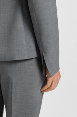 Blazer slim fit in lana vergine m&eacute;lange, Grigio