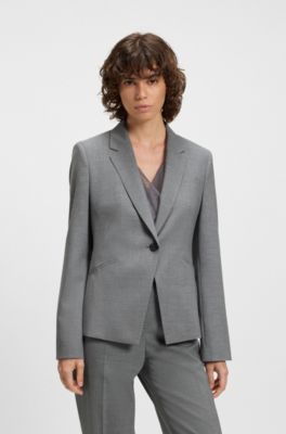 Blazer slim fit in lana vergine m&eacute;lange, Grigio