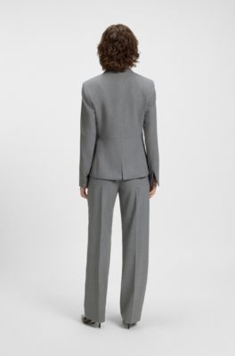 Blazer slim fit in lana vergine m&eacute;lange, Grigio