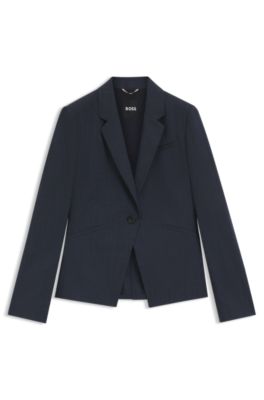 Slim-fit blazer in melange virgin wool, Dark Blue