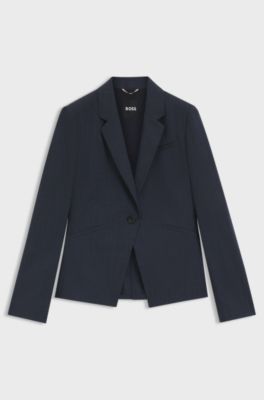 Blazer slim fit in lana vergine m&eacute;lange, Blu scuro