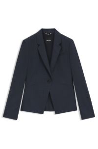 Slim-fit blazer in melange virgin wool, Dark Blue