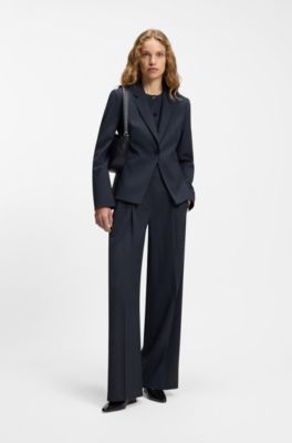 Slim-fit blazer in melange virgin wool, Dark Blue
