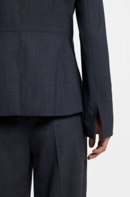 Blazer slim fit de lana virgen jaspeada, Azul oscuro