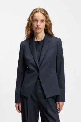 Slim-fit blazer in melange virgin wool, Dark Blue