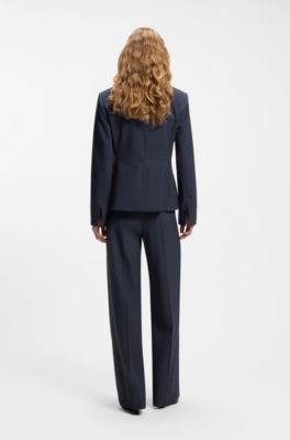Slim-fit blazer in melange virgin wool, Dark Blue