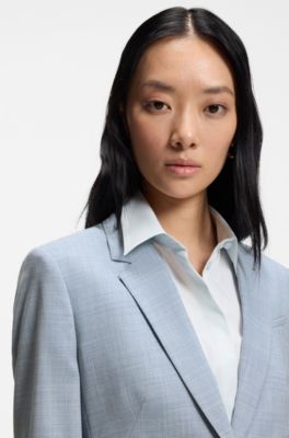 Blazer slim fit in lana vergine m&eacute;lange, Celeste