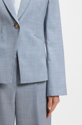 Slim-fit blazer in melange virgin wool, Light Blue