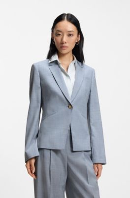 Blazer slim fit in lana vergine m&eacute;lange, Celeste