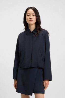 Blazer de crep&eacute; con cierre oculto, Azul oscuro