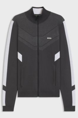 Zip-up jacket in jacquard-structured cotton, Dark Grey